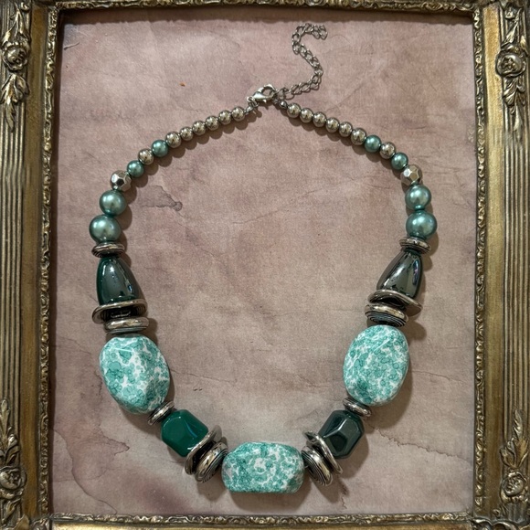 ANTHROPOLOGIE • Turquoise Chunky Necklace Timelessly Tantalizing Beads Statement - Picture 5 of 6